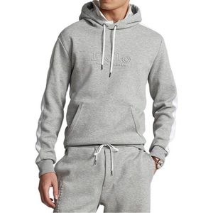POLO Ralph Lauren Men's Logo Double-Knit Mesh Hoodie grey white size XXL nwt